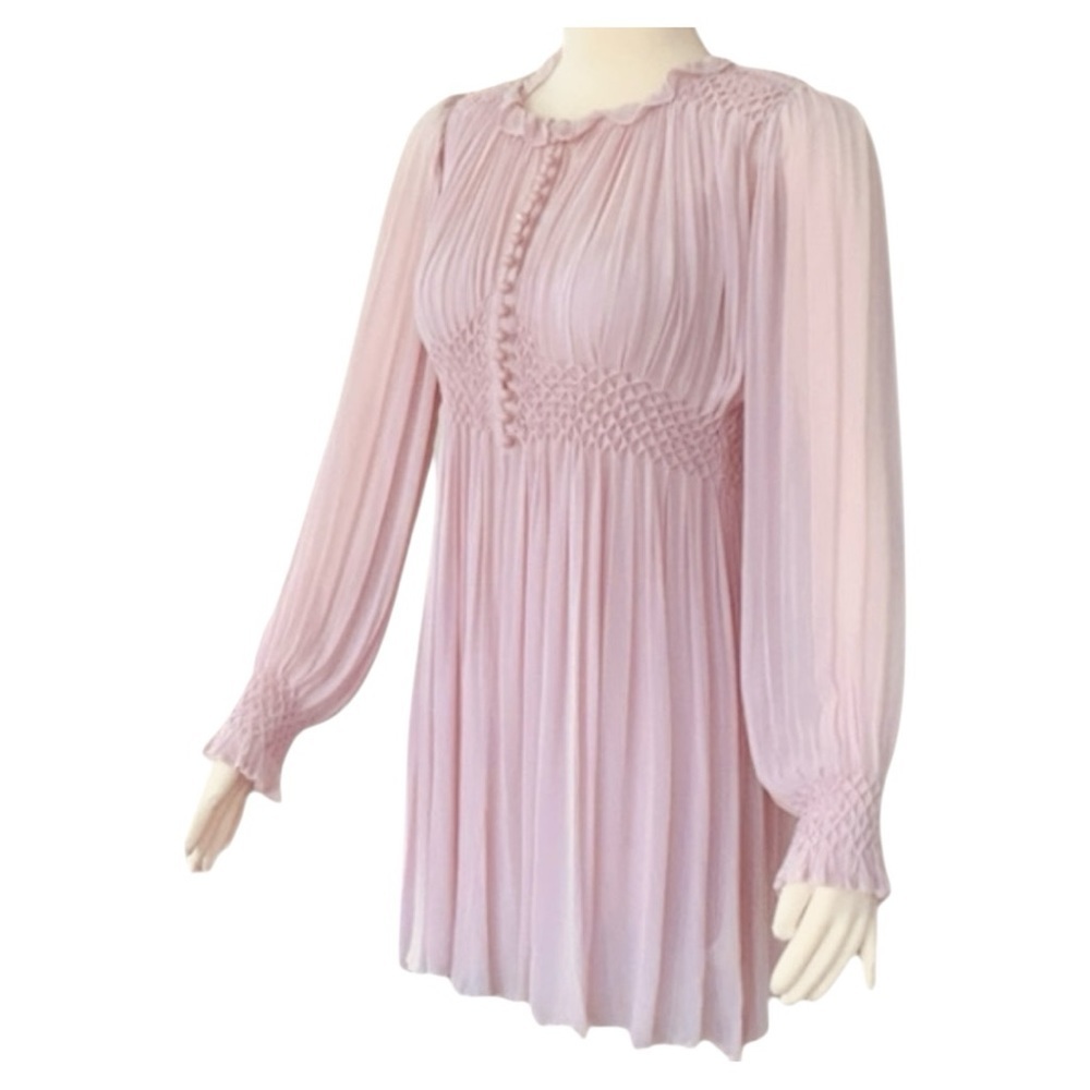 LOVESHACKFANCY Belinda Smocked A-Line Swing Long Sleeve Button-down Mini Dress - Picture 11 of 15